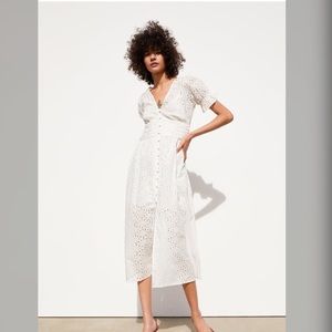 Zara Embroidery Midi White Summer Dress